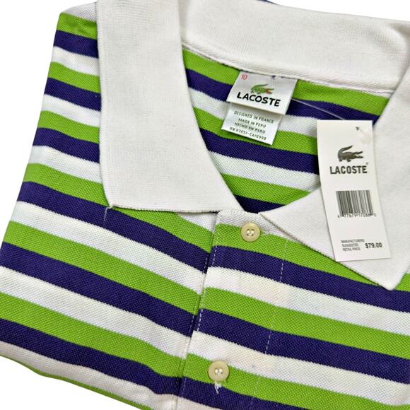 Lacoste Polo with Green and Blue Stripes - Picture 1 of 8